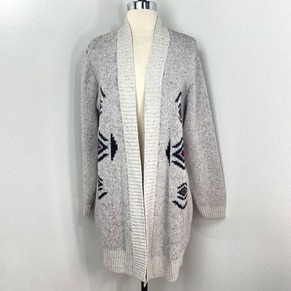 London Kaye Gray Cotton Cardigan Sweater Medium Ethnic Southwestern Country Girl